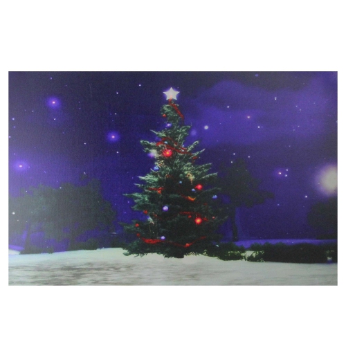Art mural en toile, arbre de Noël à couleurs changeantes lumineuses, fibre optique et DEL, 23.5 x 15.5 po