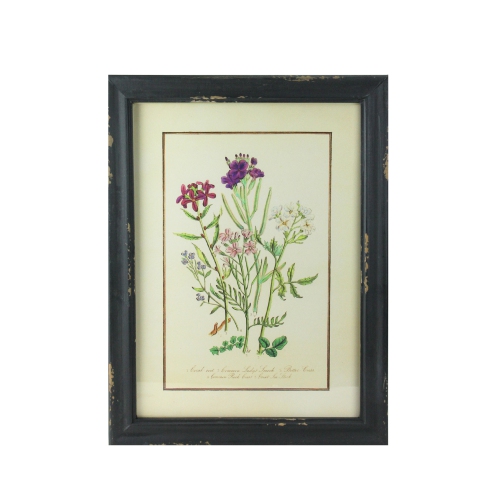 RAZ  16" Black And Butter Distressed Wood Framed Floral Print Wall Art In Yellow