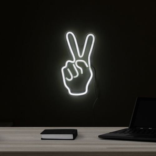 15" Bright White Neon Style Peace Fingers LED Lighted Wall Sign