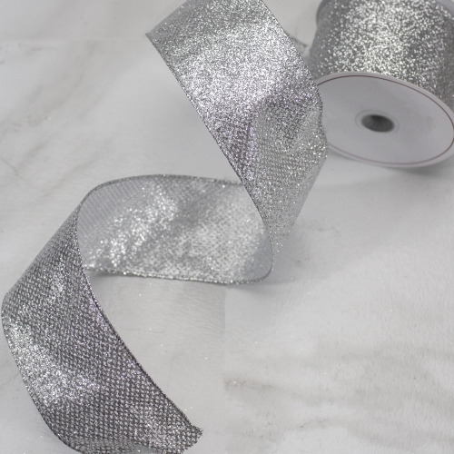 Silver Glittered Christmas Wired Craft Ribbon 2.5" x 10 Yards