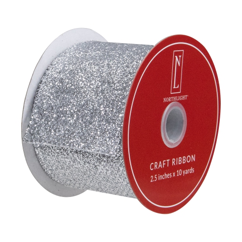Silver Glittered Christmas Wired Craft Ribbon 2.5" x 10 Yards