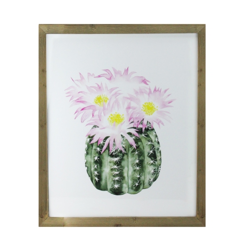24" Pink and Yellow Cactus Decorative Wooden Framed Print Wall Art