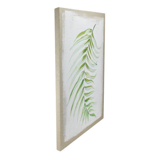 28" x 20" Green and Ivory Fern Fronds Unframed Linen Canvas Wall Art