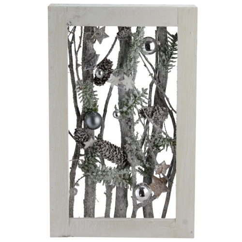 14.25" Decorated Standing Birch Branches in Wood Frame Table or Wall Decoration