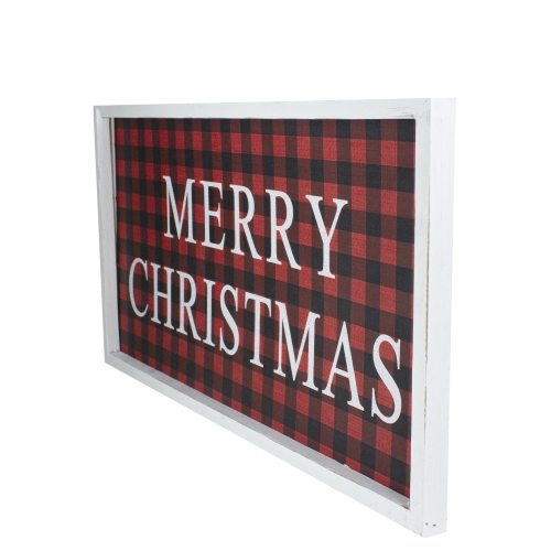 24" Red and Black Buffalo Plaid Merry Christmas Wooden Hanging Wall Sign