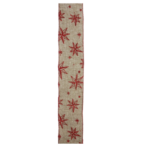 Pack of 12 Red and Beige Star Christmas Wired Craft Ribbons - 2.5" x 120 Yards