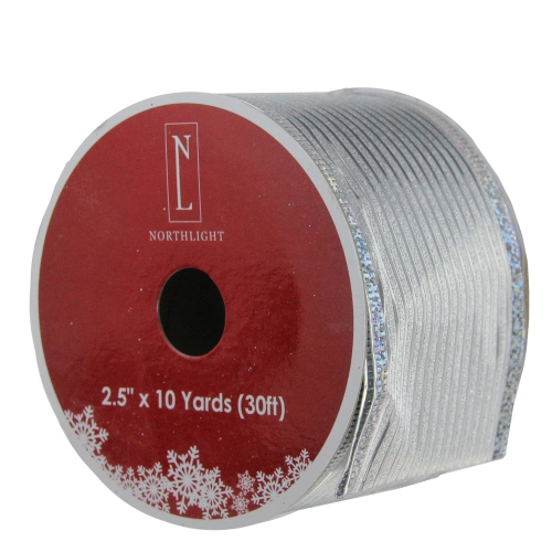 NORTHLIGHT  Club Pack Of 12 Shimmery Horizontal Wired Christmas Craft Ribbon Spools - 2.5" X 120 Yards In Silver
