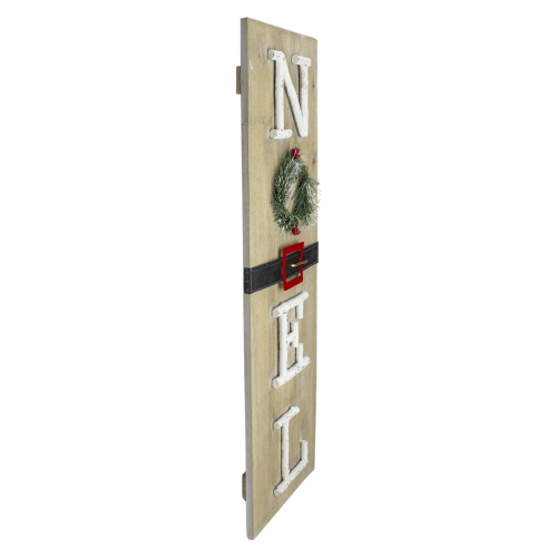 23.75" Vertical Beige Wooden Noel Christmas Sign with Santa's Belt
