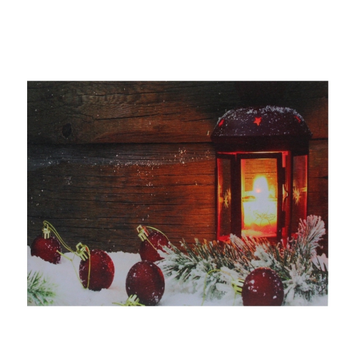 Art mural en toile de Noël, lanterne à bougie lumineuse à DEL dans le cadre de l’hiver, 12 x 15.75 po