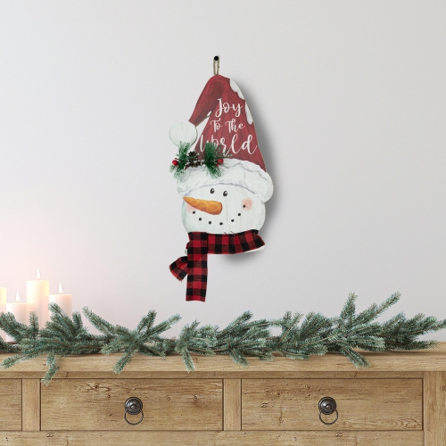 16.5" Joy to the World Snowman in Santa Hat Christmas Wall Decoration