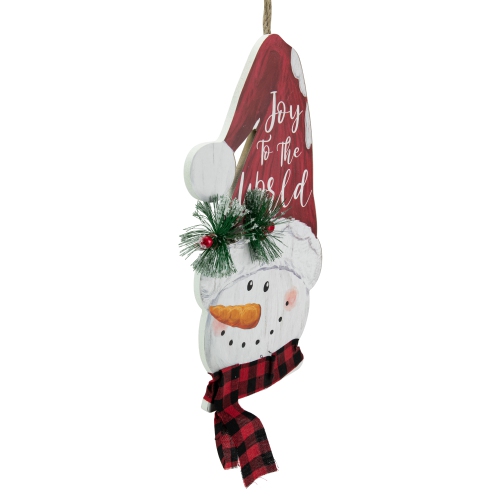 16.5" Joy to the World Snowman in Santa Hat Christmas Wall Decoration
