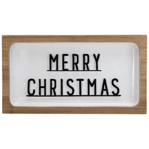 NORTHLIGHT  13" And Brown "merry Christmas" 3D Wooden Christmas Wall Or Tabletop Decor In White