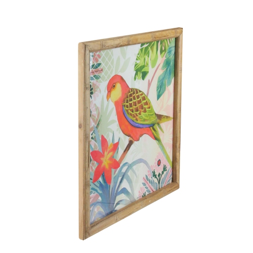 14" Red and Green Love Bird Decorative Wooden Framed Print Wall Art