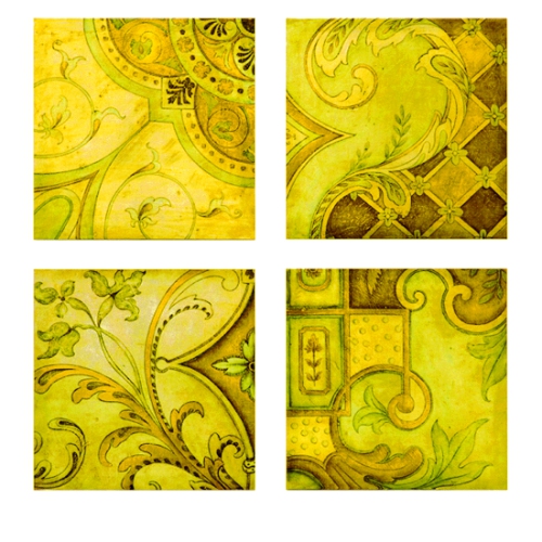 Set of 4 Bluish Green Square Antique Greek Style Wall Canvas Pictures