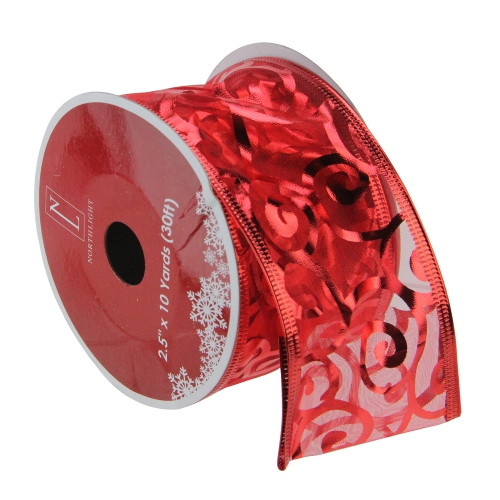 Pack of 12 Red Swirls Wired Christmas Craft Ribbons - 2.5" x 120 Yards