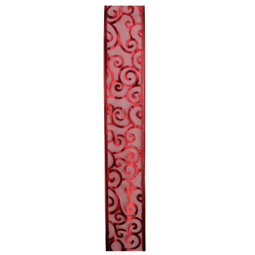 Pack of 12 Red Swirls Wired Christmas Craft Ribbons - 2.5" x 120 Yards