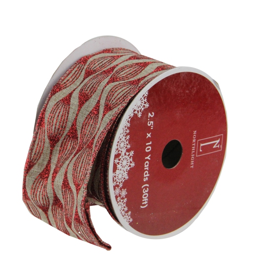 Club Pack of 12 Red and Beige Christmas Wired Craft Ribbons 2.5" x 120 Yards
