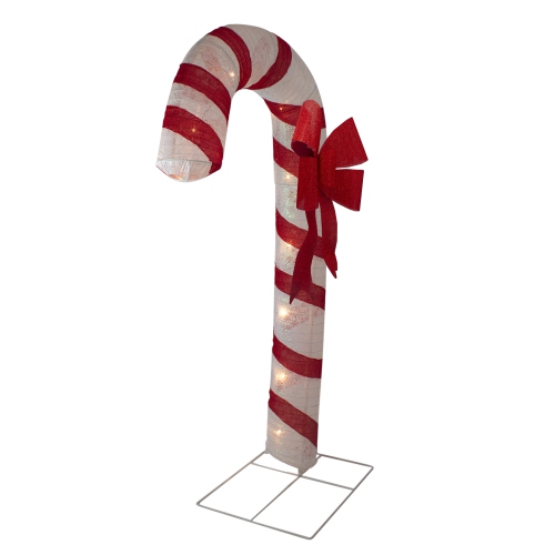 72" Pre-Lit Red and White Glitter Candy Cane Christmas Outdoor Decoration