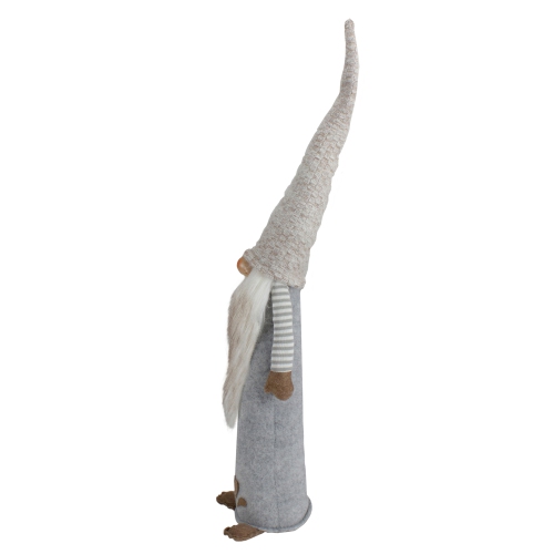 23" Gray and Beige Boy Christmas Gnome with Plaid Toy Sack Figure