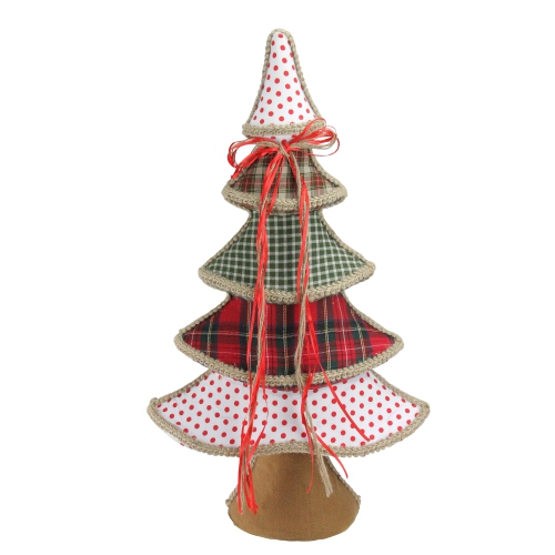 NORTHLIGHT  23" And Green Plaid And Polka Dot Christmas Tree Tabletop Decor In Red
