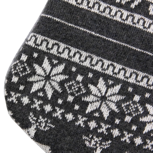 19" Gray and White Reindeer and Snowflake Knit Christmas Stocking with Faux Fur Cuff