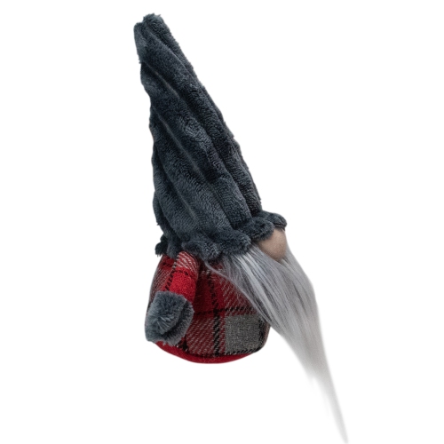 9" Red and Gray Plaid Standing Christmas Tabletop Gnome