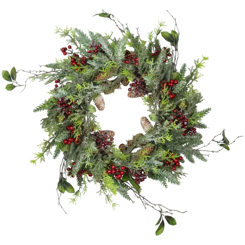 Frosted Pine and Berry Artificial Christmas Wreath, 25-Inch, Unlit