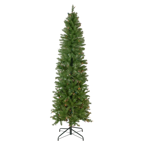 NORTHLIGHT  6.5' Pre-Lit Lake Fir Pencil Artificial Christmas Tree, Multi Lights In Silver