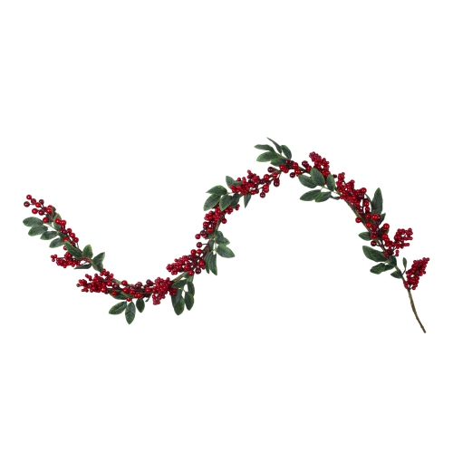 NORTHLIGHT  5' X 3.25" Berries With Leaves Artificial Christmas Garland, Unlit In Red