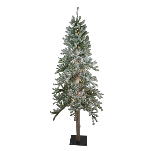7' Pre-Lit Pencil Flocked Alpine Artificial Christmas Tree - Clear Lights