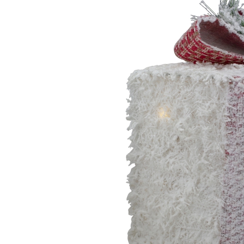 Set of 3 LED Frosted Rattan Christmas Gift Boxes with Pinecones - 10"