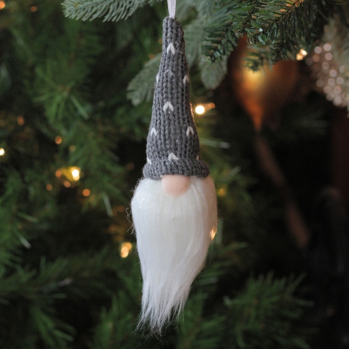 8" Gray Hat Christmas Santa Gnome Head Ornament