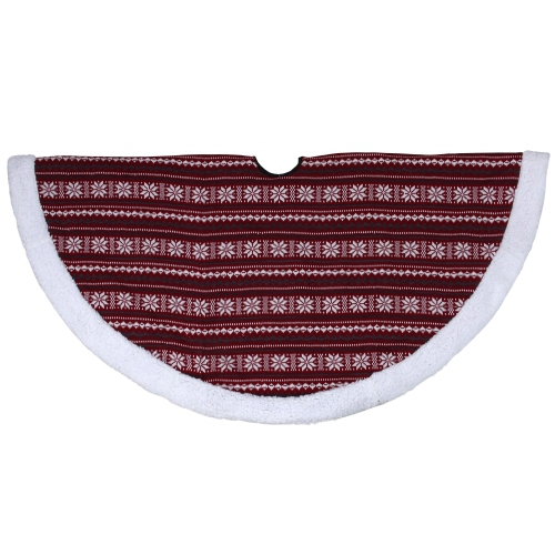 48" Red and White Knitted Snowflake Lodge Christmas Tree Skirt