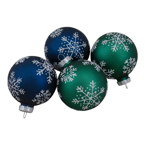 NORTHLIGHT  Set Of 4 Dark Blue And Glass Matte Christmas Ball Ornaments 2.5-Inch In Green 