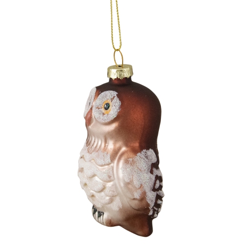 3.75" Brown and White Glass Owl Christmas Ornament
