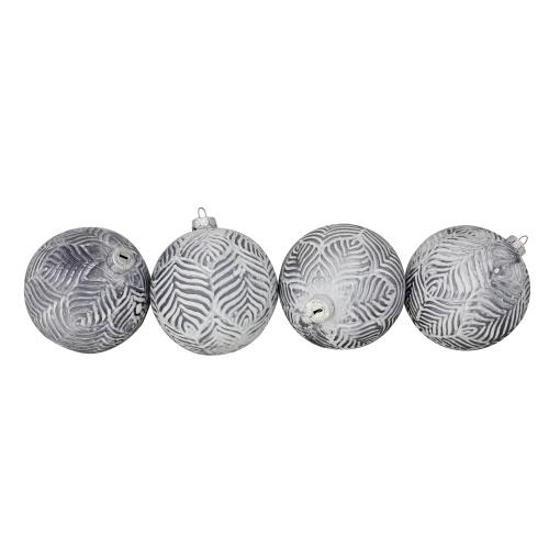 NORTHLIGHT  4Ct Silver And Antique Style Glass Christmas Ball Ornaments 4" (100Mm) In White