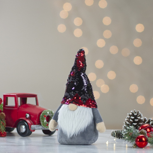 18" Gnome with Red and Black Flip Sequin Hat Christmas Decoration