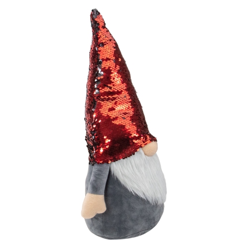 18" Gnome with Red and Black Flip Sequin Hat Christmas Decoration