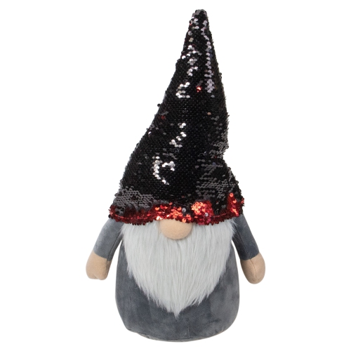 18" Gnome with Red and Black Flip Sequin Hat Christmas Decoration