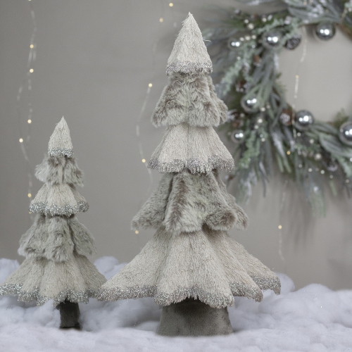 20" Gray and Beige Multi Textured Triangular Table Top Christmas Tree with Glitter