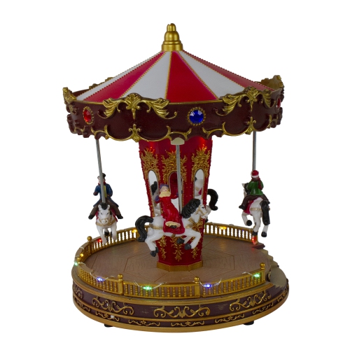 11" Red and White LED Lighted and Animated Christmas Carousel with Horses