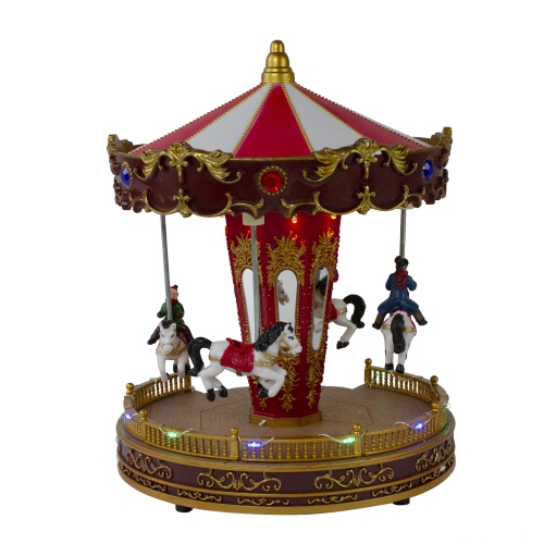 11" Red and White LED Lighted and Animated Christmas Carousel with Horses
