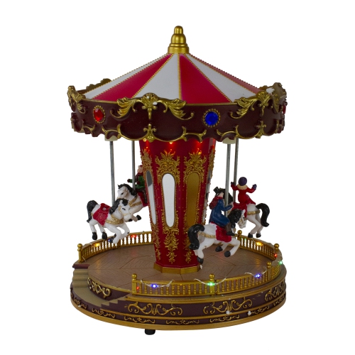 11" Red and White LED Lighted and Animated Christmas Carousel with Horses