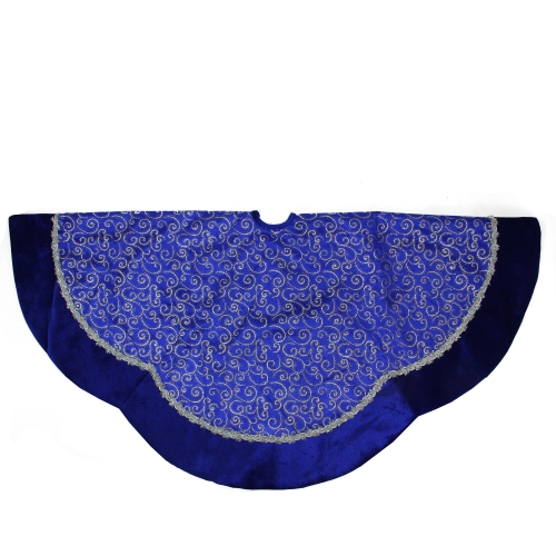 48" Royal Blue and Silver Swirl Christmas Tree Skirt with Scalloped Trim