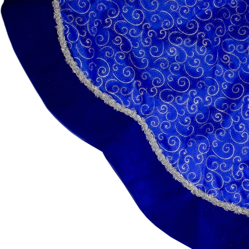 48" Royal Blue and Silver Swirl Christmas Tree Skirt with Scalloped Trim