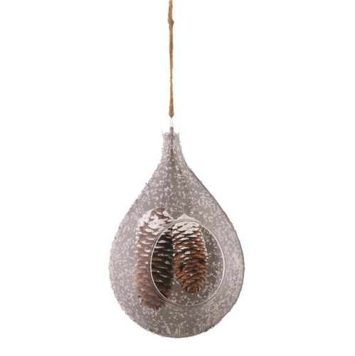 7.5" Clear and Brown Dangling Pine Cones in Frosted Teardrop Christmas Ornament