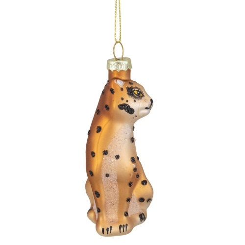 4" Black and Orange Glass Leopard Christmas Ornament