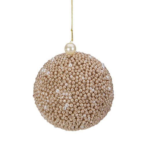 NORTHLIGHT  4-Inch Glitter Beaded Christmas Ball Ornament In Gold