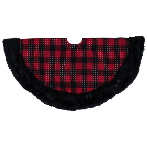 48" Red and Black Plaid with Polka Dots Christmas Tree Skirt