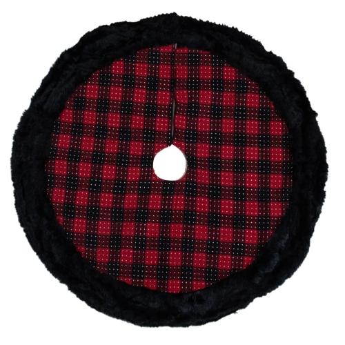 48" Red and Black Plaid with Polka Dots Christmas Tree Skirt